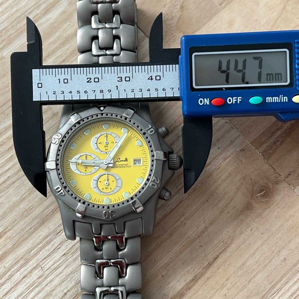 Lorelli Titanium Rare Men’s Chronograph Watch Yellow Dial Titanium Bracelet Date - Picture 13 of 15